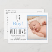 青モダン男の子だ！ベビー誕生発表 ポストカード (正面/裏面)