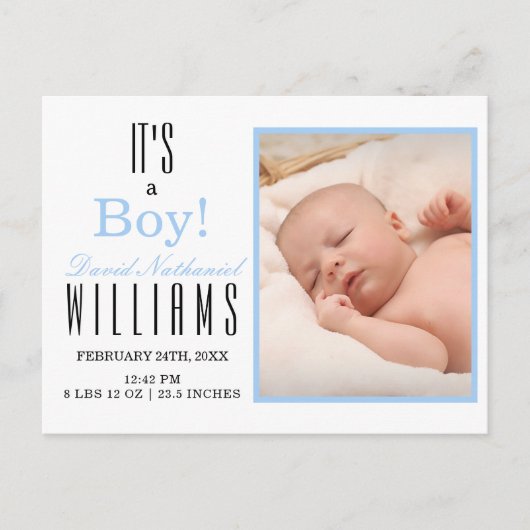 青モダン男の子だ！ベビー誕生発表 ポストカード (正面)