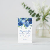 青モダン男の子の赤ちゃんシャワーおむつラッフル エンクロージャーカード (スタンド正面)