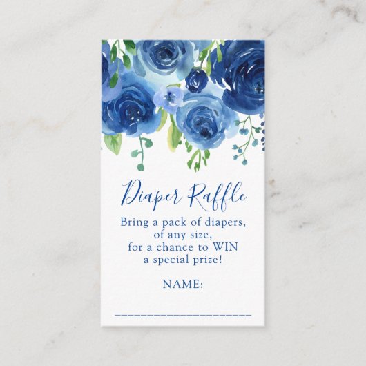 青モダン男の子の赤ちゃんシャワーおむつラッフル エンクロージャーカード (正面)