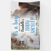 青モダン男の子の赤ちゃんシャワー2フォトバナー 横断幕 (縦)