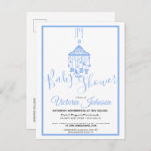 青モダン男の赤ちゃんシャワー招待状 インビテーションポストカード (正面/裏面)