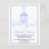 青モダン男の赤ちゃんシャワー招待状 インビテーションポストカード (正面)