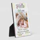 青モダン男の赤ちゃん写真誕生のお知らせ フォトプラーク (側面)