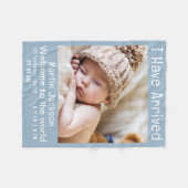 青モダン男の赤ちゃん写真誕生のお知らせ フリースブランケット (正面(横))