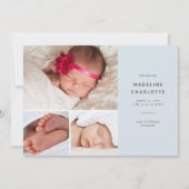 青モダン男の赤ちゃん数々の – フォト誕生 案内状 (正面)