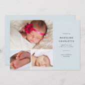 青モダン男の赤ちゃん数々の – フォト誕生 案内状 (正面/裏面)