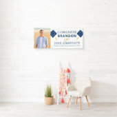 青モダン白おめでとう大学院写真 横断幕 (インサイチュ)