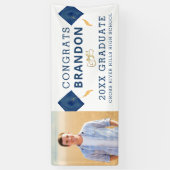 青モダン白おめでとう大学院写真 横断幕 (縦)