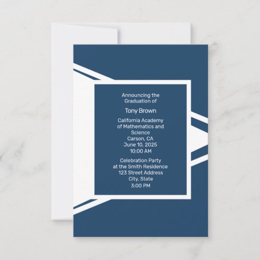青モダン白の写真卒業発表 案内状 (正面)