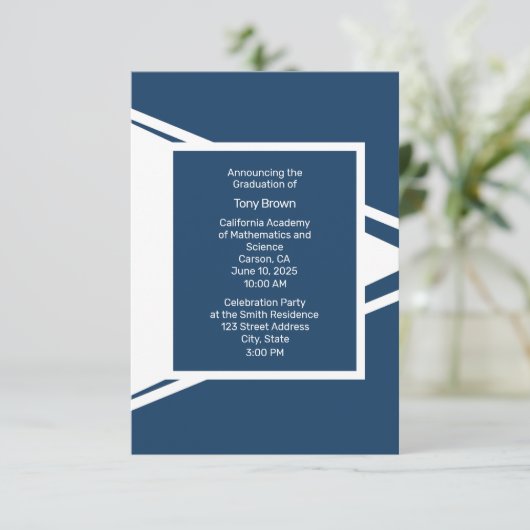 青モダン白の写真卒業発表 案内状 (スタンド正面)