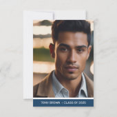 青モダン白の写真卒業発表 案内状 (裏面)