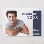 青モダン白の卒業写真パーティー招待状 招待状 (正面)