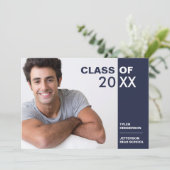 青モダン白の卒業写真パーティー招待状 招待状 (スタンド正面)