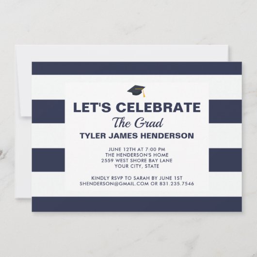 青モダン白の卒業写真パーティー招待状 招待状 (裏面)