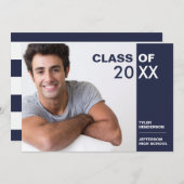 青モダン白の卒業写真パーティー招待状 招待状 (正面/裏面)