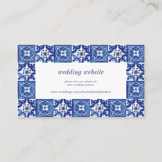青モダン白の地中海のWebサ結婚イト エンクロージャーカード (正面)