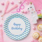 青モダン白の水玉模様 ペーパープレート (パーティー)