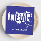 青モダン白はさみ美容師 スクエア名刺