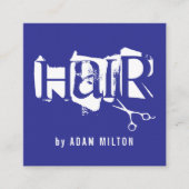 青モダン白はさみ美容師 スクエア名刺 (正面)