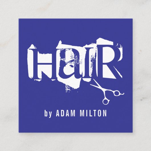 青モダン白はさみ美容師 スクエア名刺 (正面)