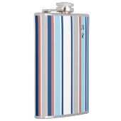 青モダン白グレーレッドストライプモノグラム フラスク (右)