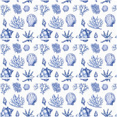 青モダン白シーシェルコーラル海パターン タイル