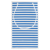 青モダン白ストライプのエレガントトレンディーテンプレート スモールペーパーバッグ (裏面)