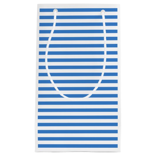 青モダン白ストライプのエレガントトレンディーテンプレート スモールペーパーバッグ (正面)