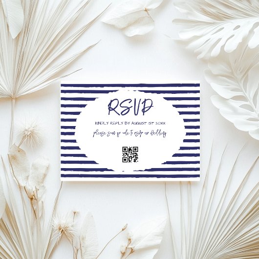 青モダン白ストライプ結婚 出欠カード