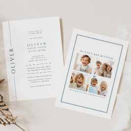 青モダン白バー（ユダヤ教の）バル・ミツバー招待状写真 招待状