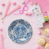 青モダン白フェイク磁流フローラ ペーパープレート (パーティー)