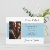 青モダン白フォトポスト結婚お祝い 招待状 (スタンド正面)