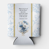 青モダン白フローラ聖句モノグラム 缶クーラー (正面)