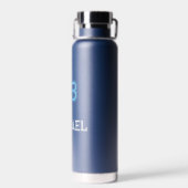 青モダン白プレイヤー名ジャージー番号スポーツ ウォーターボトル (背面)