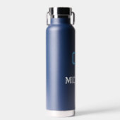 青モダン白プレイヤー名ジャージー番号スポーツ ウォーターボトル (正面)