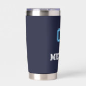 青モダン白プレイヤー名ジャージー番号スポーツ 保温保冷タンブラー (正面)