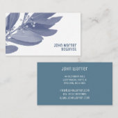 青モダン白ボタニカル葉ボタニスト 名刺 (正面/裏面)