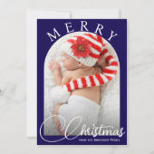 青モダン白メリークリスマス家族の写真 シーズンカード (正面)