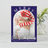 青モダン白メリークリスマス家族の写真 シーズンカード (スタンド正面)