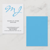 青モダン白ユニークプロフェッショナルモノグラム 名刺 (正面/裏面)