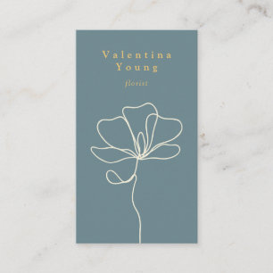 青モダン白ラインアートフローラスケッチエレガント 名刺