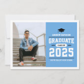 青モダン白写真卒業 案内状 (正面)