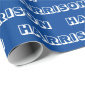 青モダン白名前をカスタムする文字誕生日プレゼント ラッピングペーパー (ロールコーナー)