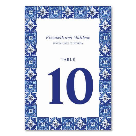 青モダン白地中海の結婚の テーブルナンバー (正面)