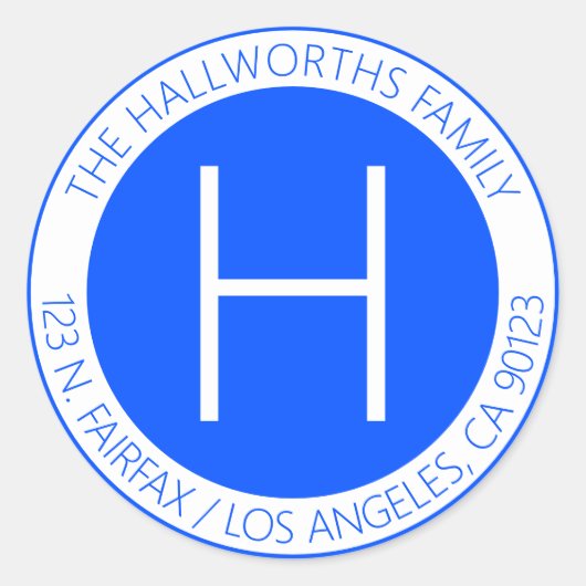 青モダン白差出人住所またはその他の文字 ラウンドシール (正面)