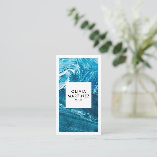 青モダン白抽象芸術美術ミニマル作家 名刺 (スタンド正面)