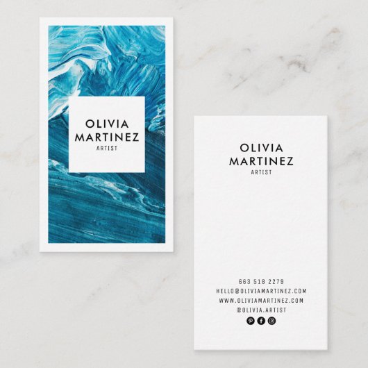 青モダン白抽象芸術美術ミニマル作家 名刺 (正面/裏面)