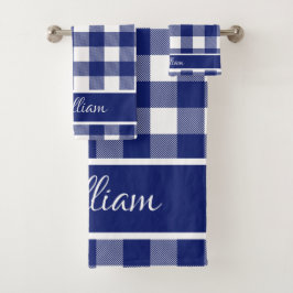 青モダン白王室のバッファローのチェック バスタオルセット