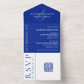 青モダン白結婚の オールインワン招待状 (内側)